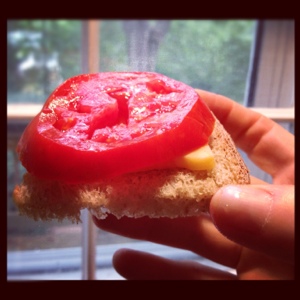 Open-faced tomato sammie, or tapas!